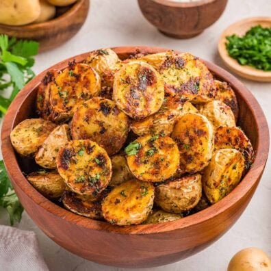 Crispy ranch potatoes roasted until golden brown and tossed with herbs for the perfect savory side dish.