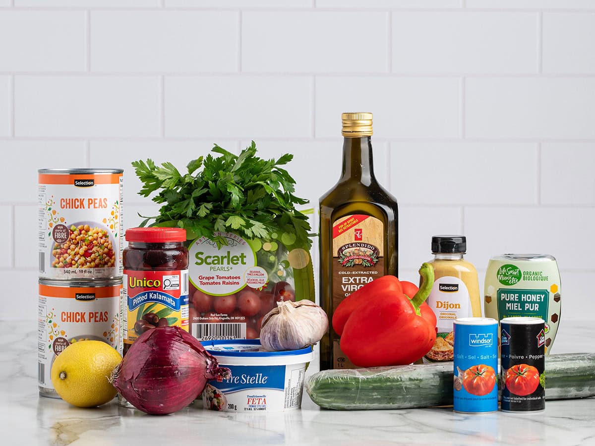 Chickpeas salad ingredients.