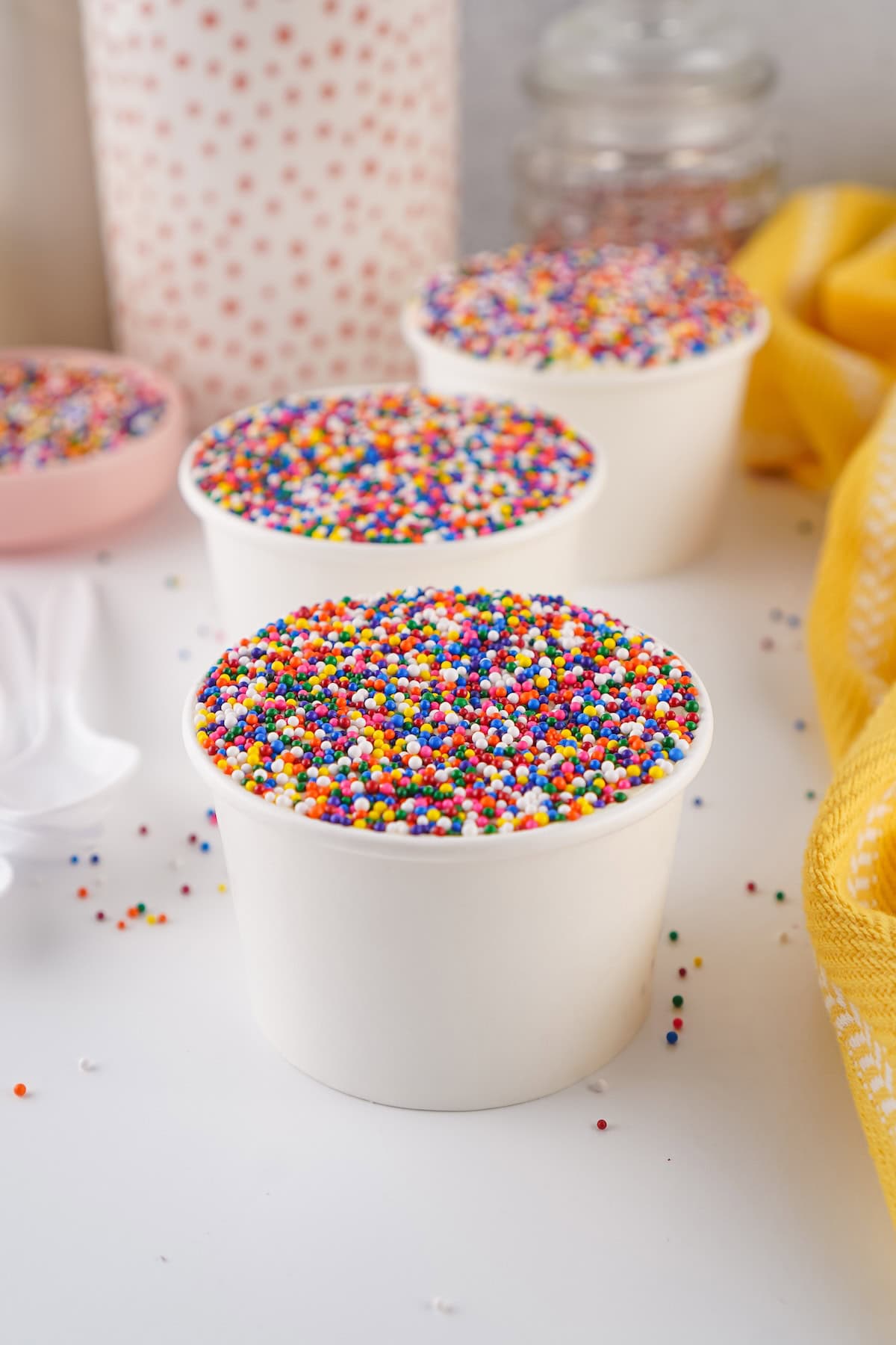 Dot cake in a white cup