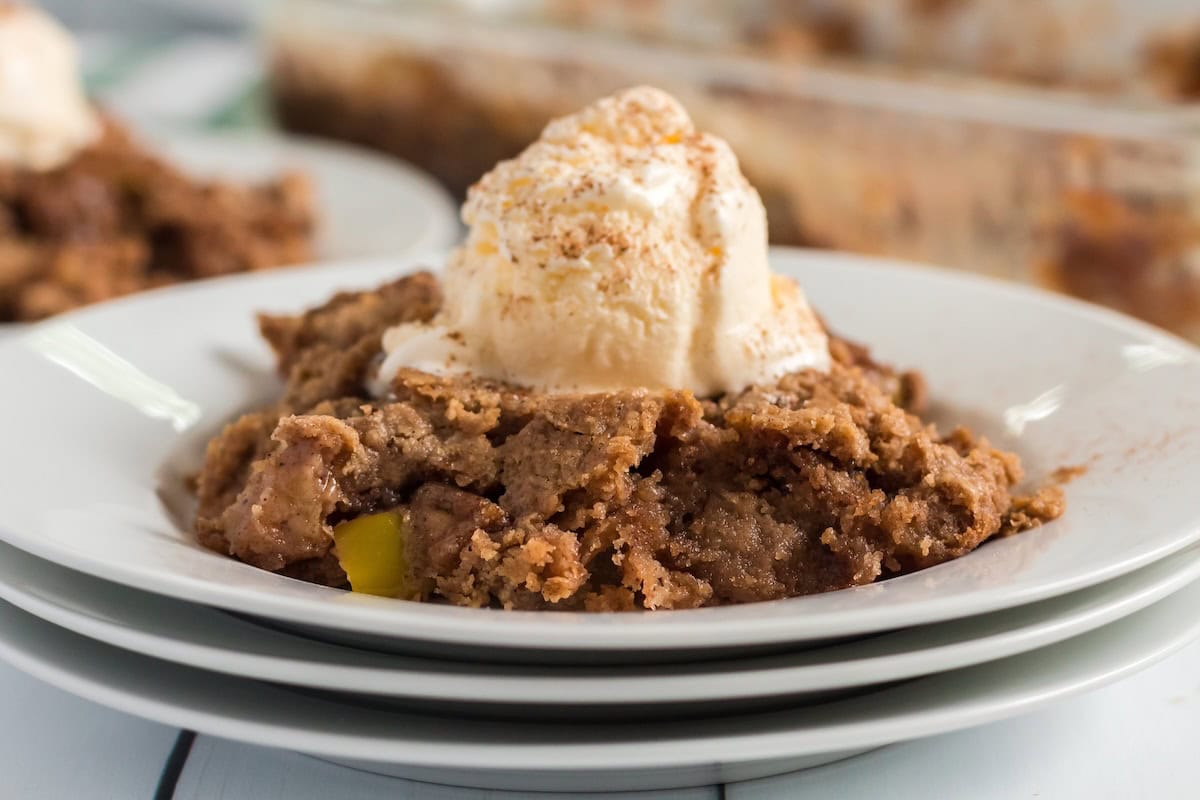 apple dump cake on a plate.