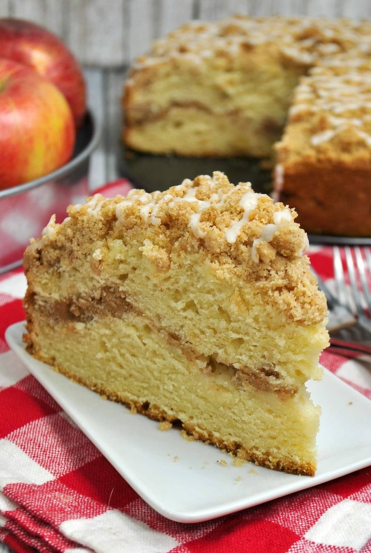 Slice of cinnamon Apple Crumb Cake.