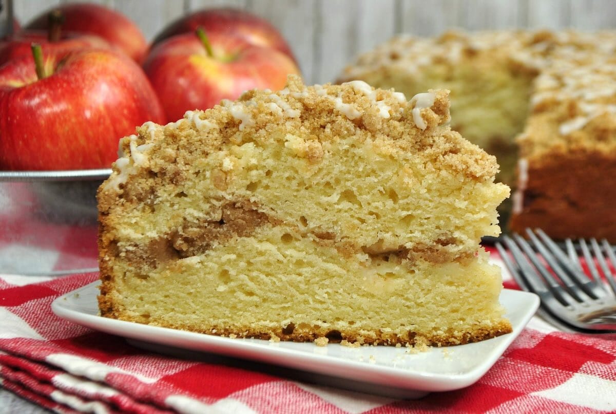 Slice of cinnamon Apple Crumb Cake.
