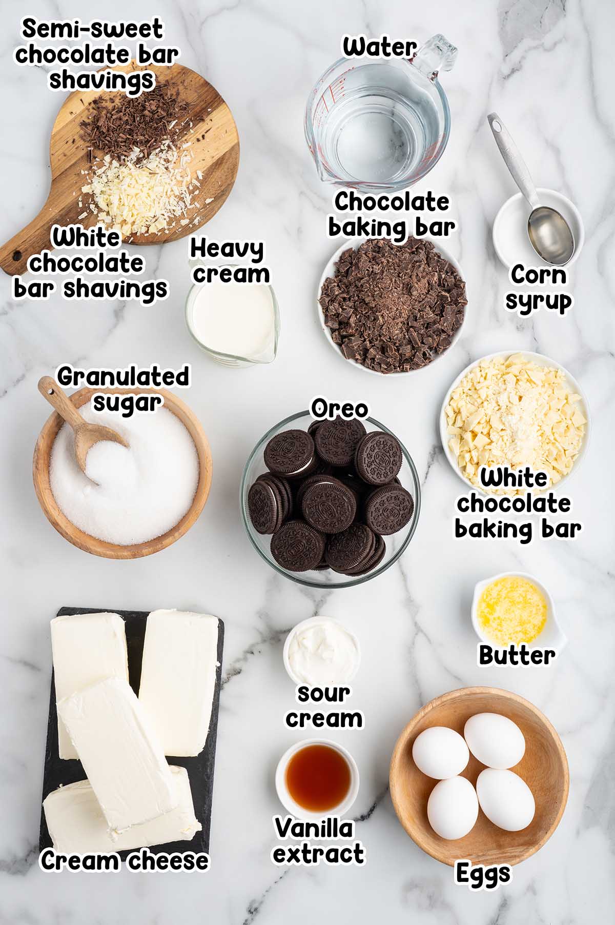Chocolate cheesecake ingredients.