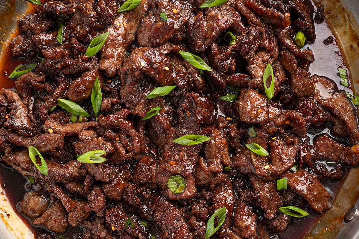close up mongolian beef.