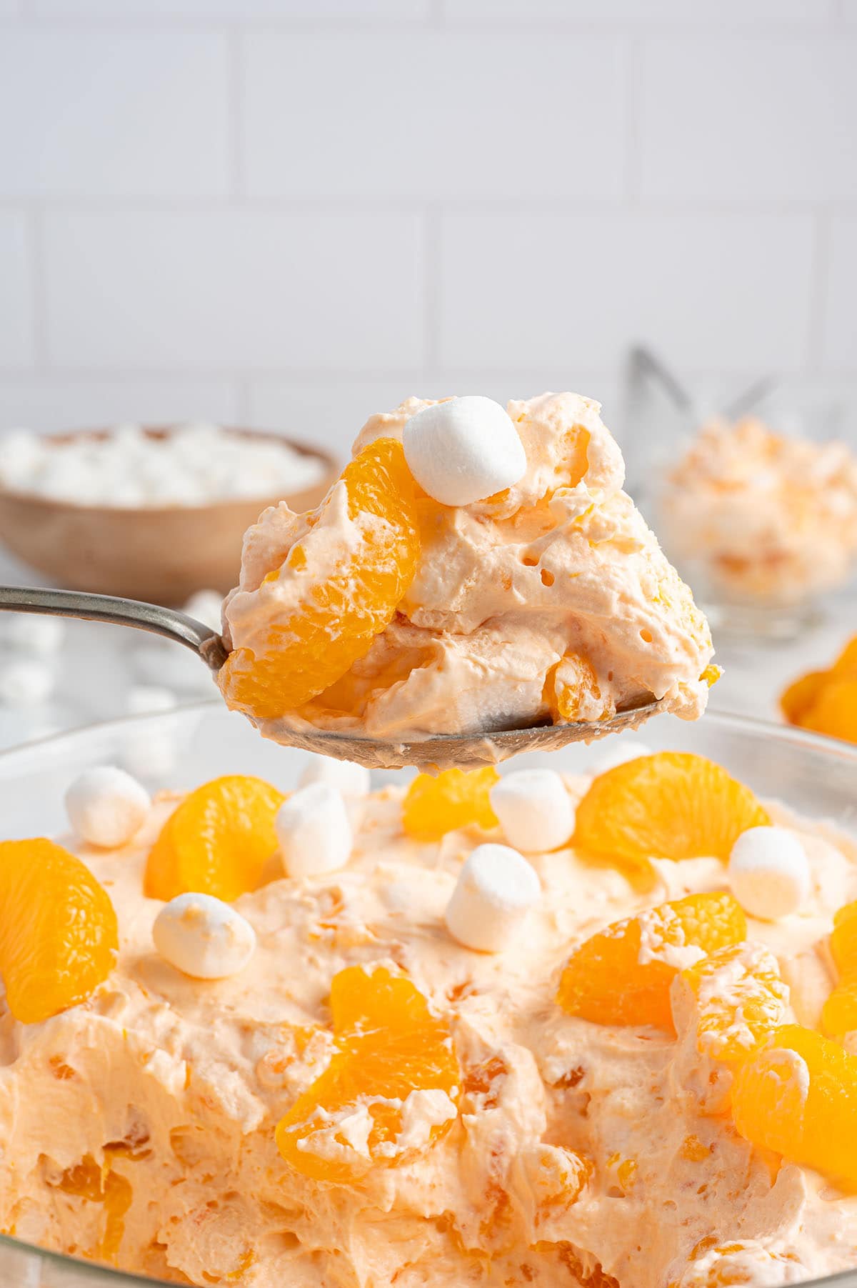 a spoonful of orange creamsicle salad.