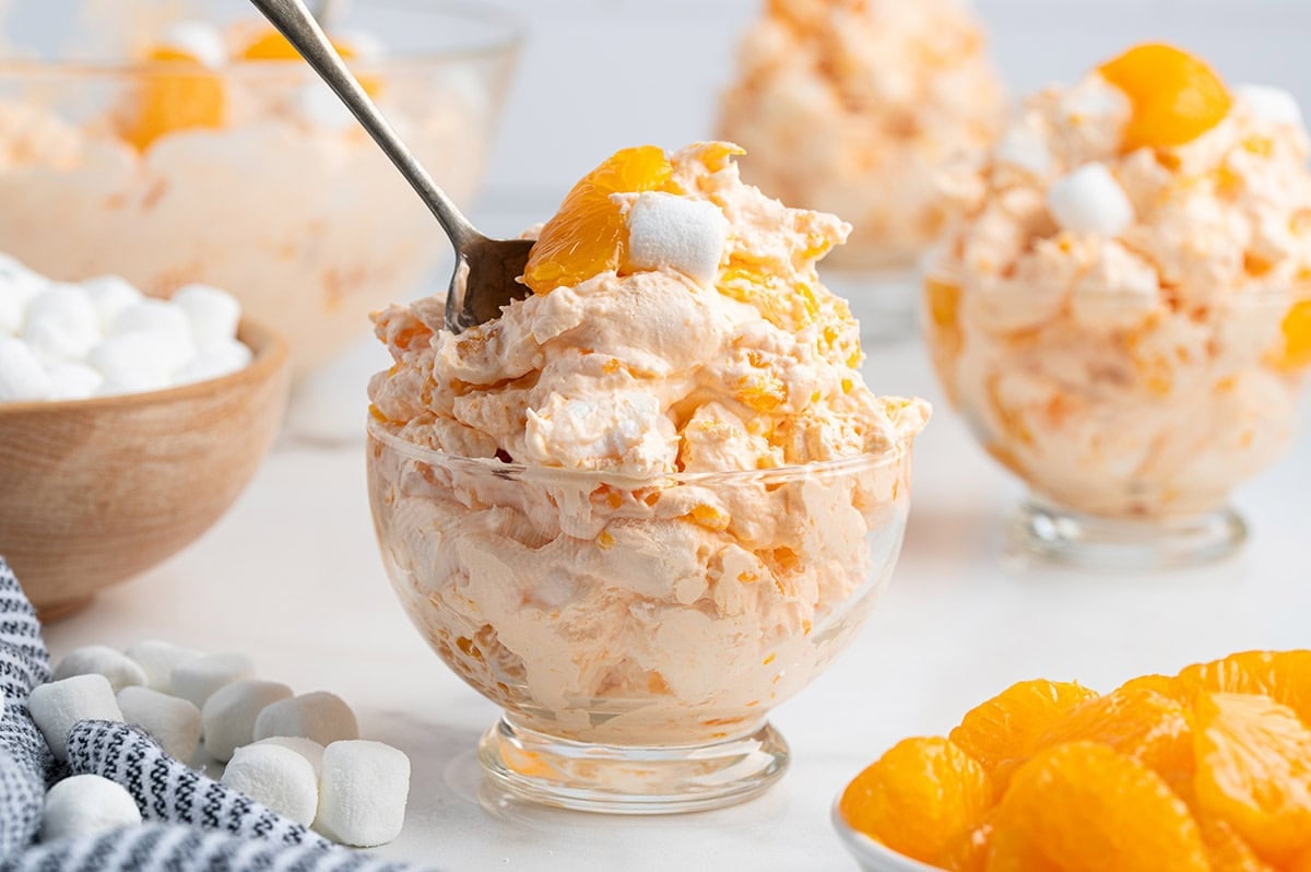 orange creamsicle salad in a serving bowl.