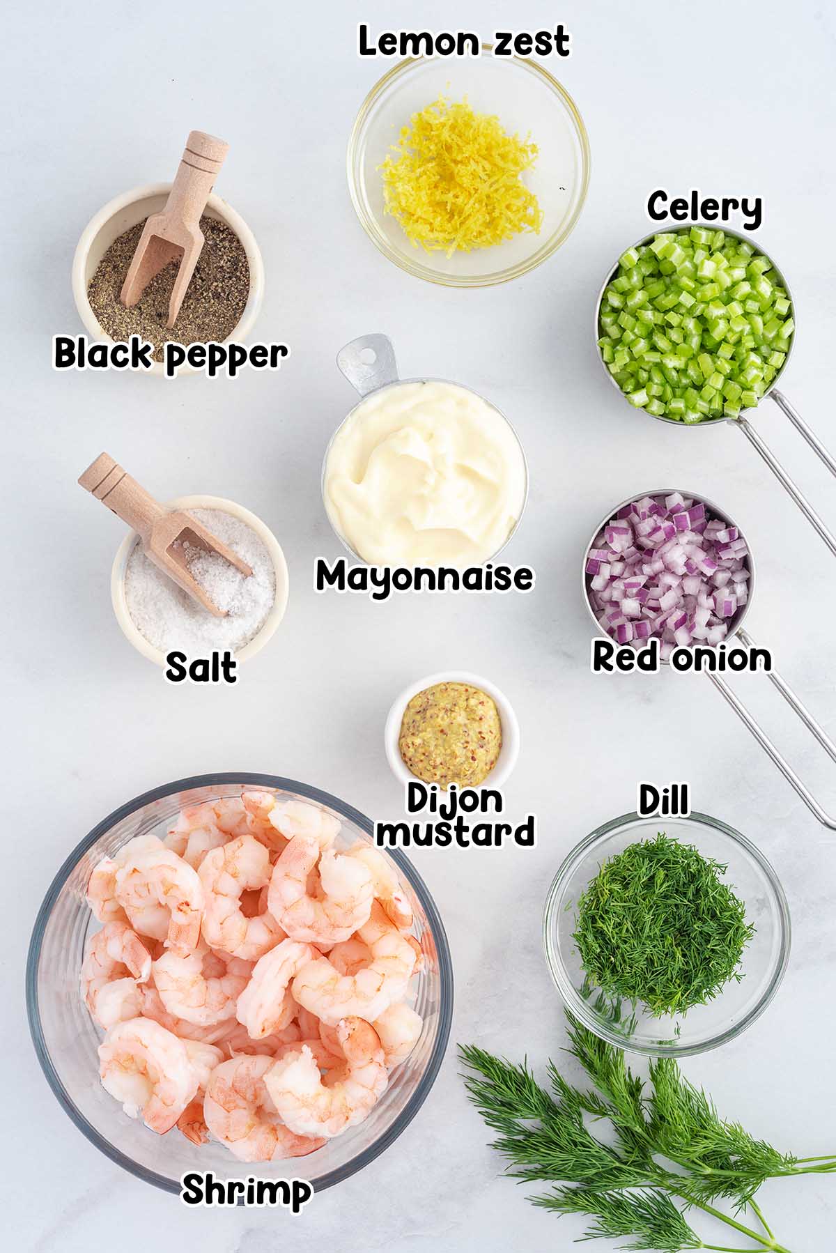 Shrimp salad ingredients.