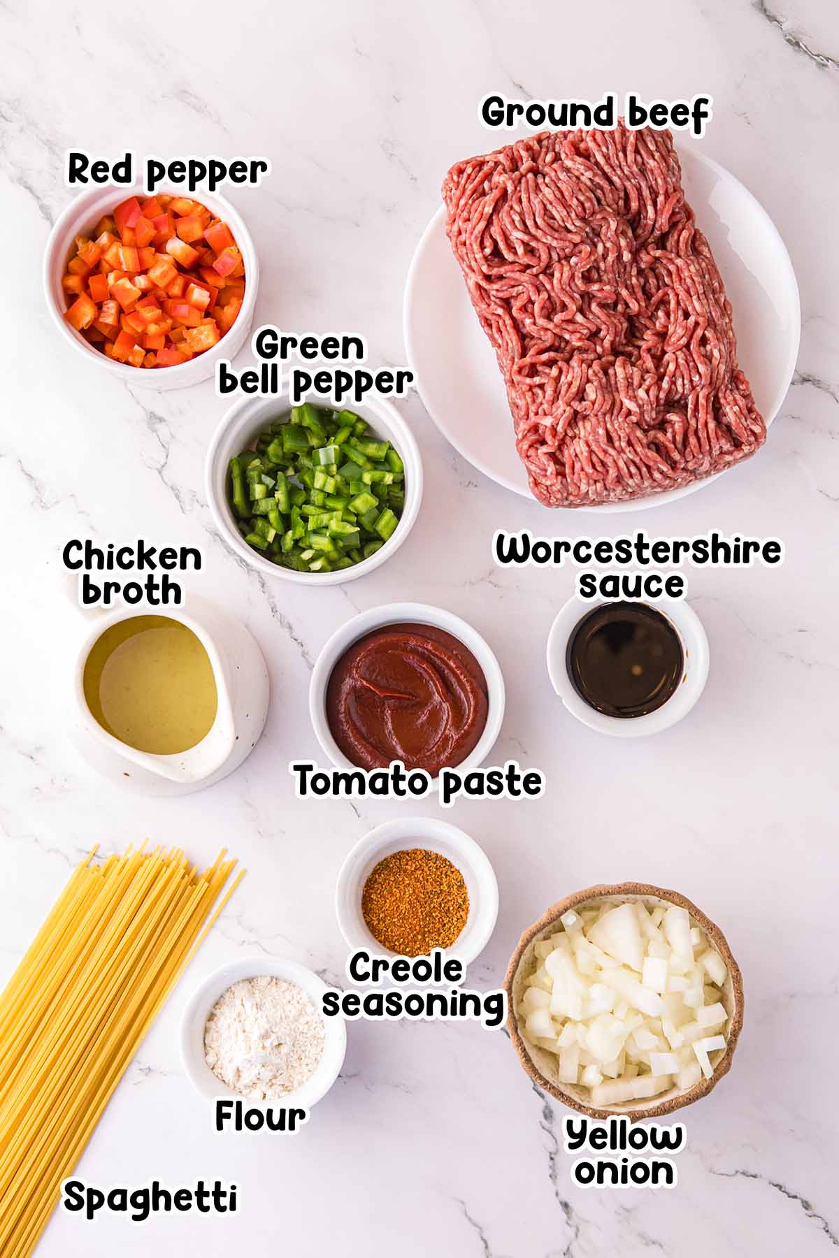 Dirty spaghetti ingredients.