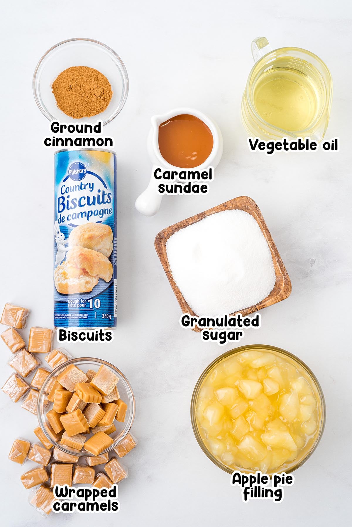 Caramel apple pie ingredients.