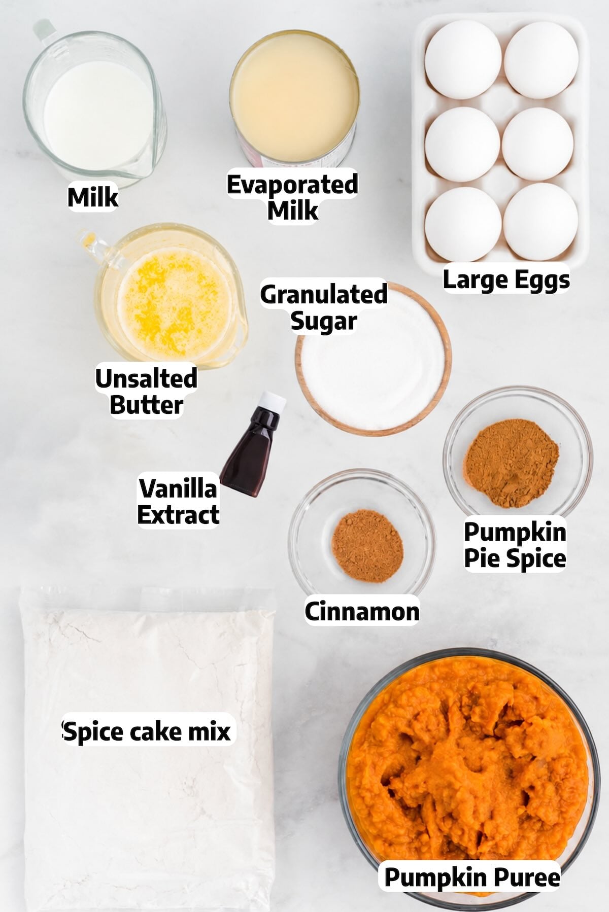 Pumpkin dump cake ingredients.