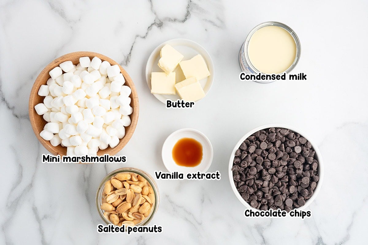 Rocky road fudge ingredients.
