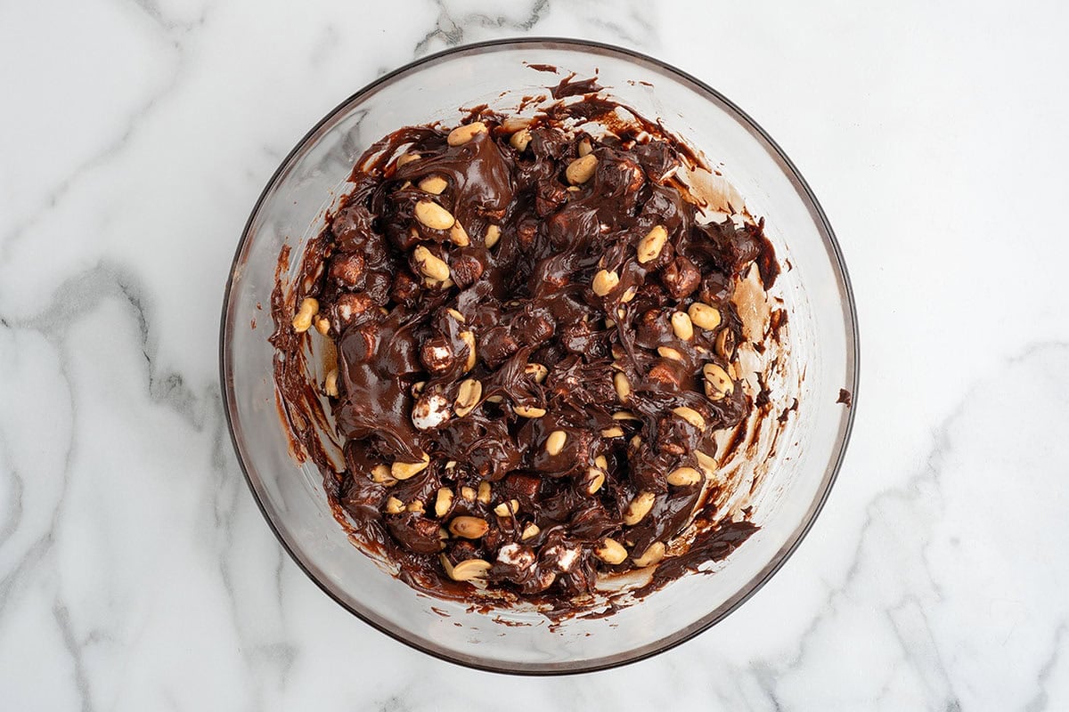 Mini marshmallows and crunchy peanuts folded into the rich chocolate mixture for Rocky Road Fudge.