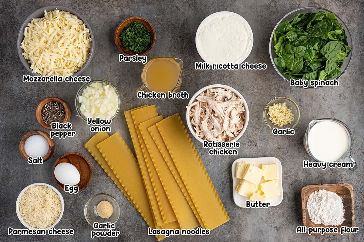 white chicken lasagna ingredients.