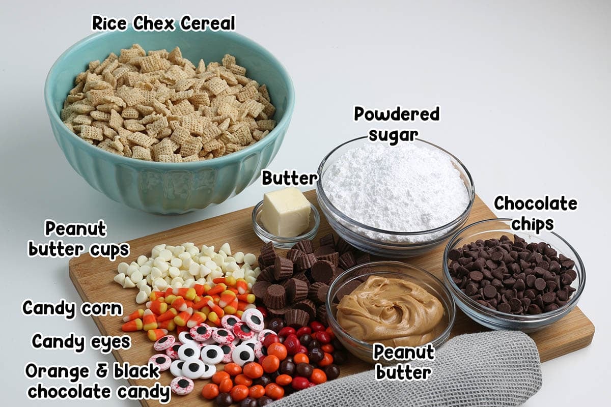 Halloween Puppy Chow Ingredients.