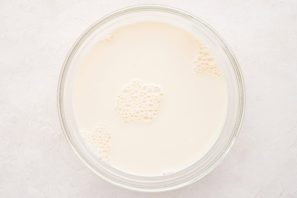 Creamy white mixture in a glass bowl.