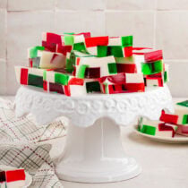 broken glass jello on top of white serving tray.