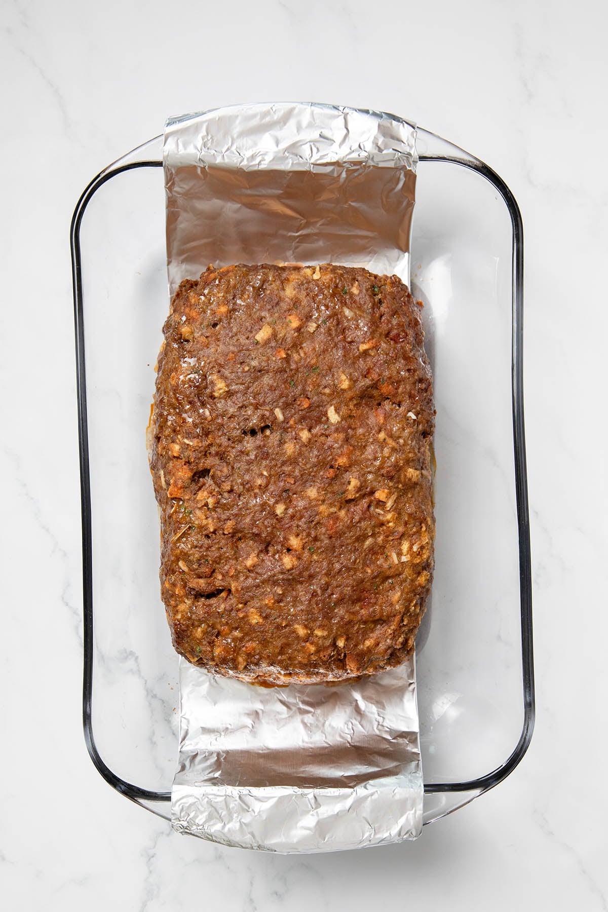 Baked Stove Top stuffing meatloaf in a baking dish.