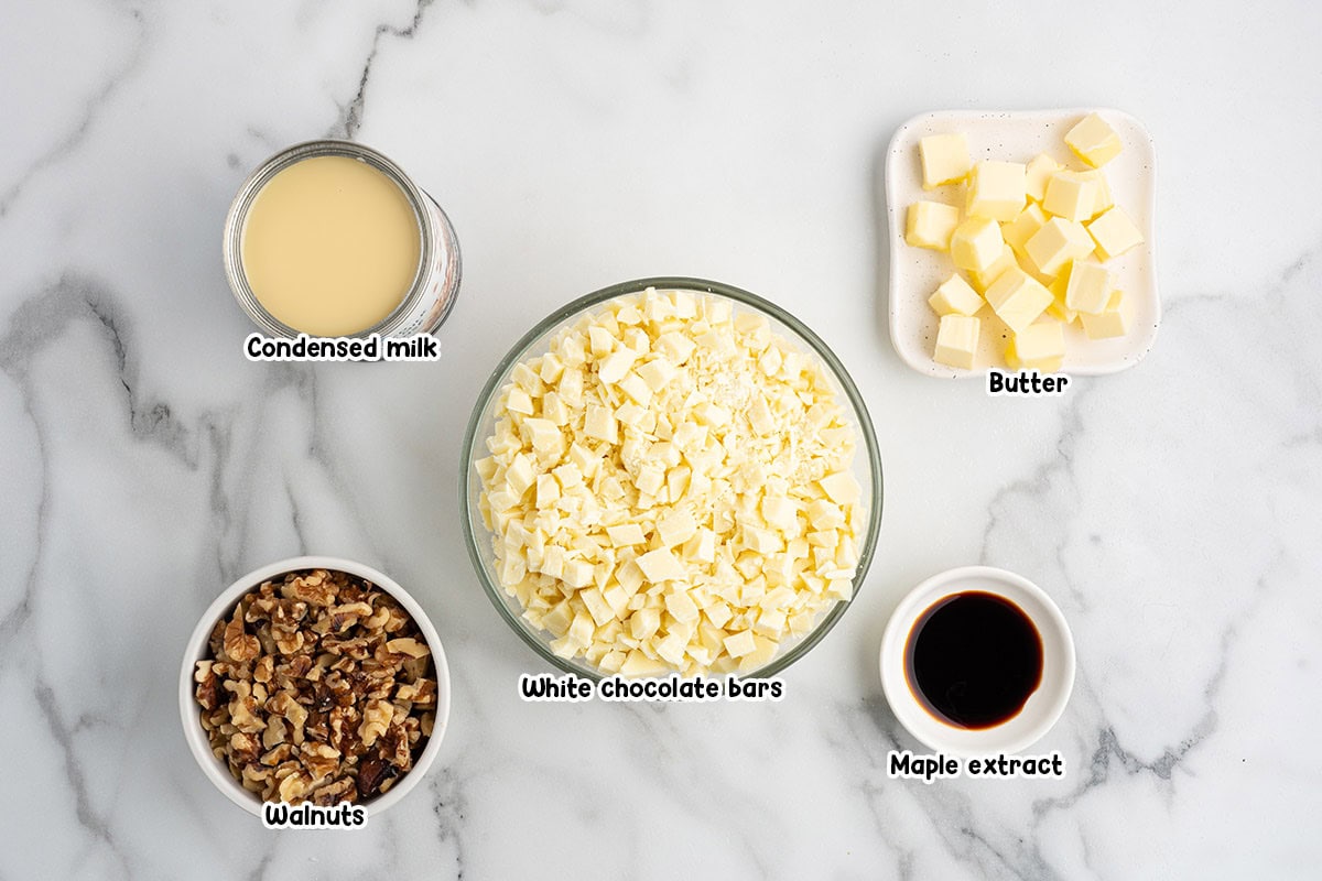 Maple walnut fudge ingredients.
